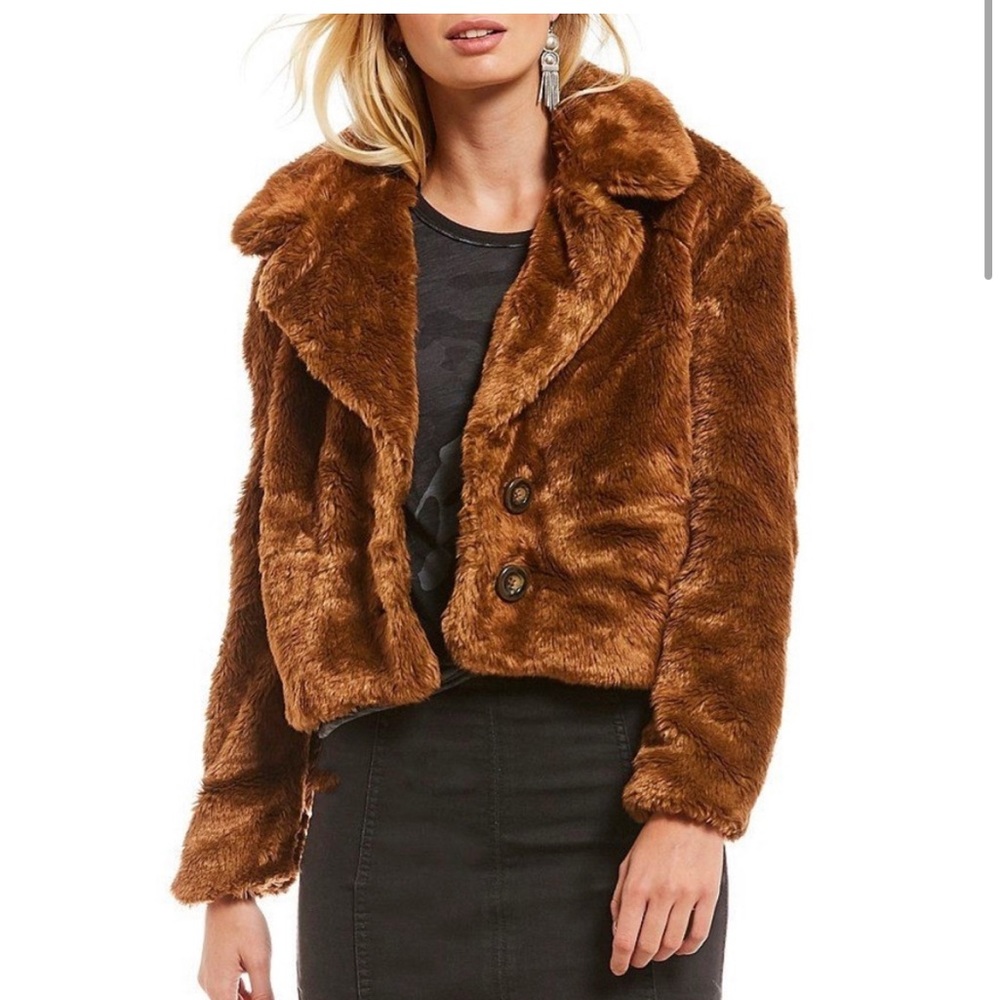 Free People Faux Fur Brown Cropped Coat